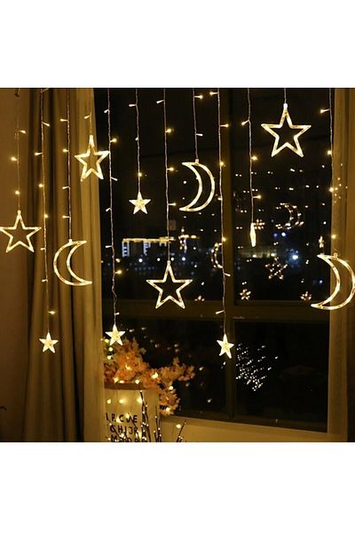 YASİMA New Year Decorative Decoration Light Moon Star Fairy Led Curtain Decoration Light 3 Mt Birthday Light