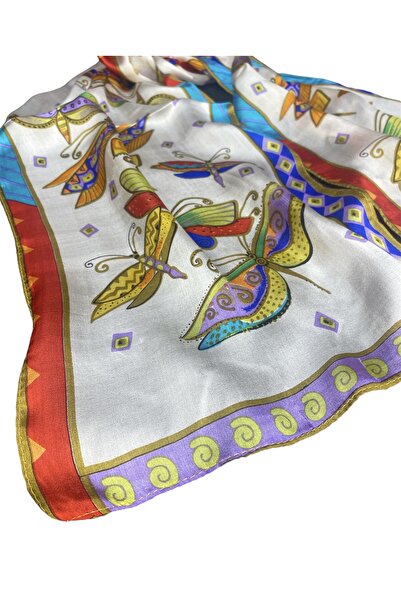 Soyluİpek Kelebekli Desenli Ipek Fular