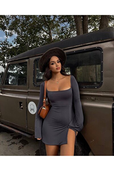 ALLEYTA Γυναικείο Μίνι Φόρεμα με βαθύ σκίσιμο μανίκι με λεπτές λεπτομέρειες