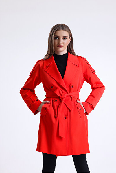 DOLCEBELLA Kruvaze Coral Kapama Kısa Trençkot