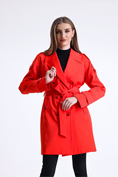 DOLCEBELLA Kruvaze Coral Kapama Kısa Trençkot