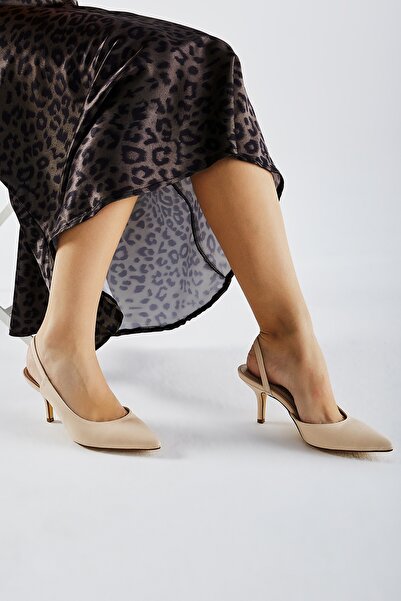 Valmenti Fiorella Kadın Bej Saten Vegan Topuklu Ayakkabı