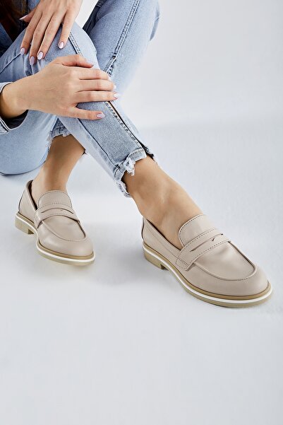 Valmenti Cielo Kadın Latte Hakiki Deri Loafer Ayakkabı