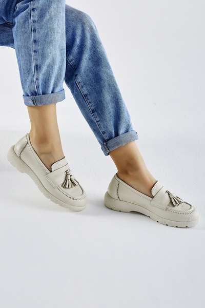 Valmenti Serena Kadın Bej Floter Hakiki Deri Loafer Ayakkabı