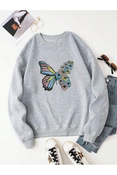 Serays moda Зимен суичър за момиче с щампа на пеперуди