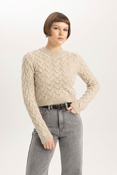 DeFacto Crop Crew Neck Knitwear Sweater C2557Ax23Cw