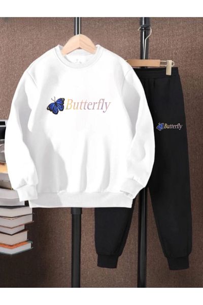 Serays moda Butterfly Butterfly printed girl's tracksuit suit