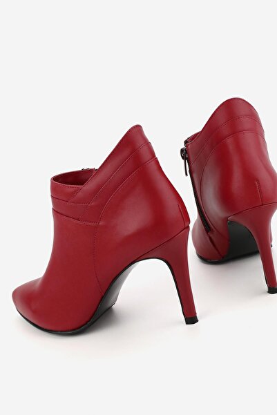 TUNAELLİ KADIN KIRMIZI HAKİKİ DOĞAL DERİ İNCE TOPUKLU BOT & BOOTİE