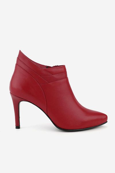 TUNAELLİ WOMEN'S RED GENUINE NATURAL LEATHER THIN HEEL BOOTS & BOOTIES