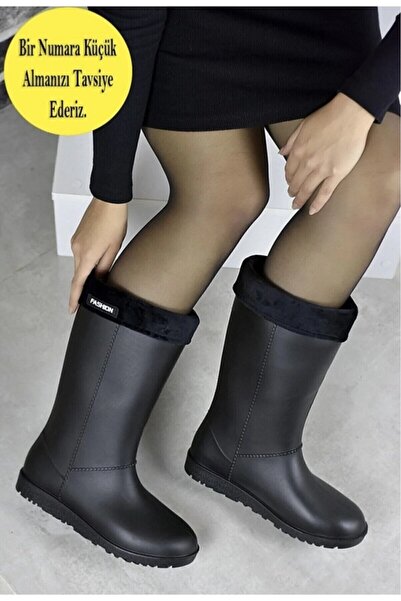 GEZER Siyah Kadın Geniş Kalıp Yağmur Çizmesi