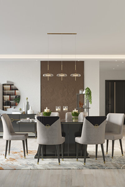 SANDALİE Bella Sabit 180x100 cm 6 Kişilik Salon&Mutfak Masa Takımı - Antrasit