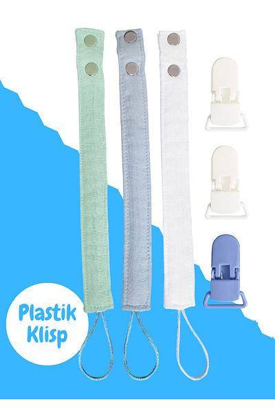 Joyous Mom Kids 3-Piece Cotton Muslin Baby Pacifier Strap Plastic Clip Easy to Open Pacifier Holder / Pacifier Chain