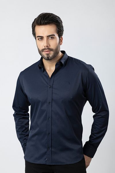 Polo Air Men's Long Sleeve Shirt Slimfit Lycra Fabric Pa-179 Navy Blue Color