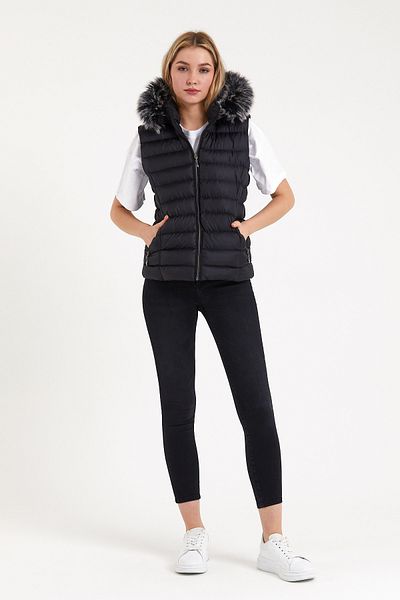 S&V TEKSTİL Women's Black Puffer Short Vest Coat