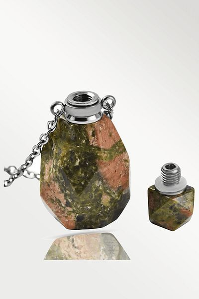 Tesbih Atölyesi Unakite Stone Necklace with Certified Perfume Bottle Design - Silver Apparatus