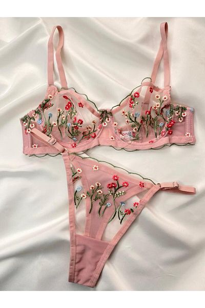 ARONA Powder Colored Flower Embroidered Textile