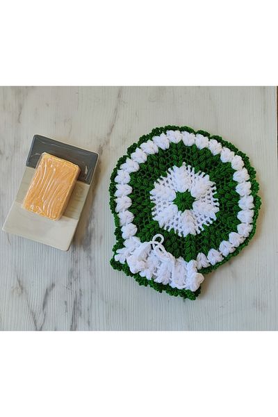 mbmh made by may hand Hand Knitted Bath Loofah Dowry Green White Hand Socketed 22*22cm Loofah Madebymyhand