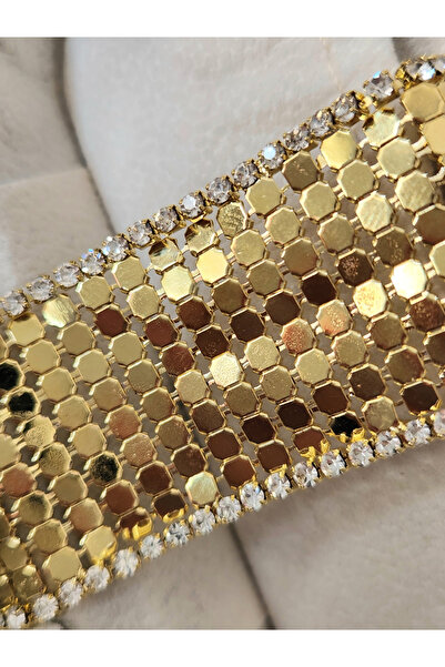 Eva Takı Arpa Pullu Taşlı Altın Kaplama Gold Renk Küpe