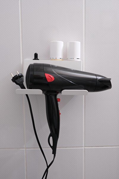 risingmaber Beyaz Metal Yapışkanlı Saç Kurutma Askısı Yapışkanlı Banyo Düzenleyici Organizer Fön Makinelik Mt83b