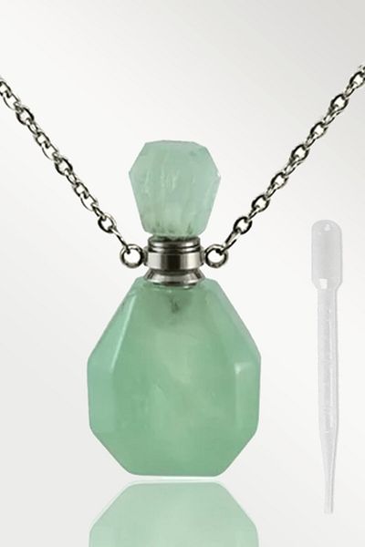 Tesbih Atölyesi Certified Perfume Bottle Design Aventurine Stone Necklace - Silver Apparatus