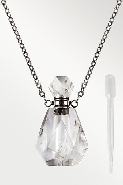 Tesbih Atölyesi Certified Perfume Bottle Designed Crystal Quartz Stone Necklace - Silver Apparatus