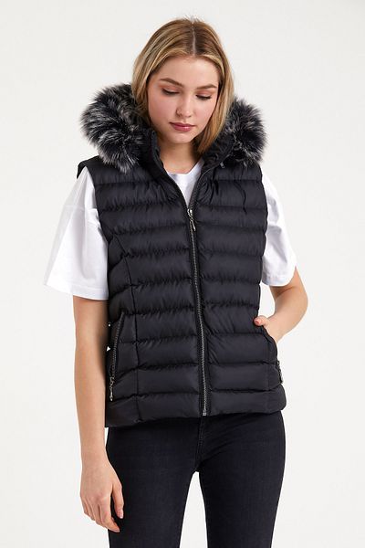 S&V TEKSTİL Women's Black Puffer Short Vest Coat