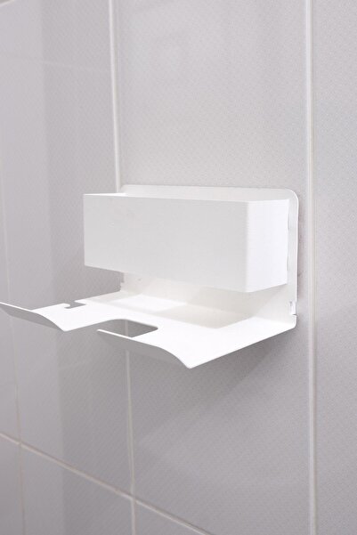 risingmaber Beyaz Metal Yapışkanlı Saç Kurutma Askısı Yapışkanlı Banyo Düzenleyici Organizer Fön Makinelik Mt83b