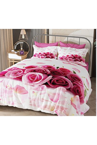 BEYZADE HOME مجموعة بيكيه معطرة مزدوجة ثلاثية الأبعاد مكونة من 7 قطع - مطر الورد