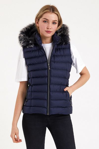 S&V TEKSTİL Women's Navy Blue Puffer Short Vest Coat
