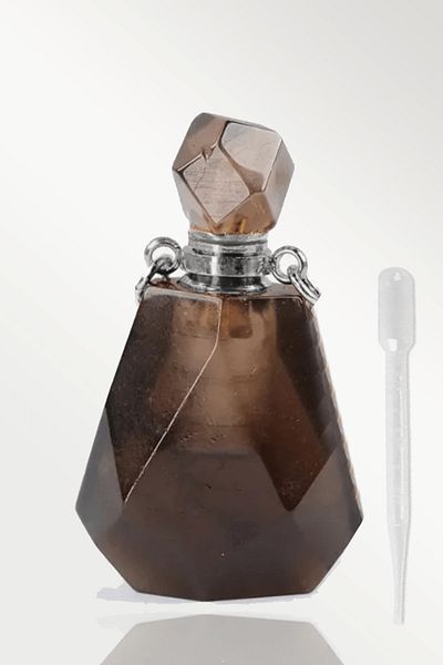 Tesbih Atölyesi Smoky Quartz Stone Necklace with Certified Perfume Bottle Design - Silver Apparatus