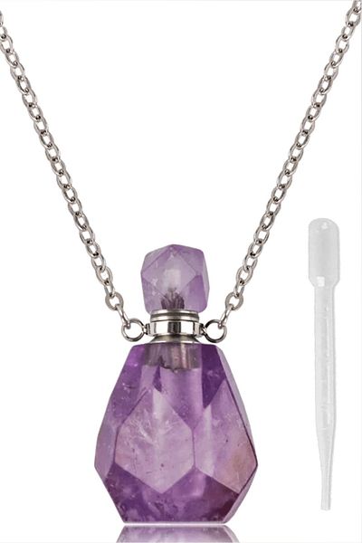 Tesbih Atölyesi Certified Perfume Bottle Design Amethyst Stone Necklace - with Silver Device