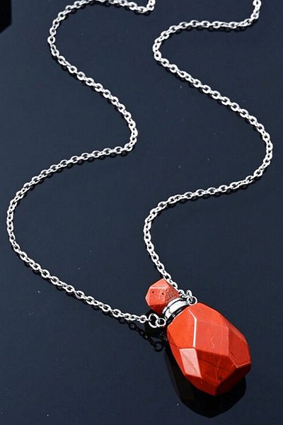 Tesbih Atölyesi Red Jasper Stone Bottle Necklace - Perfume with Silver Attachment