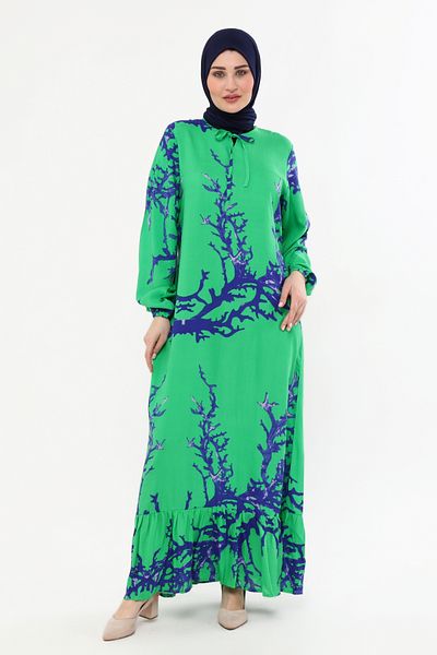 ÇIKRIKÇI TEKSTİL ŞİLE BEZİ VISKOSE LONG SLEEVE DRESS SUMMER TRIL TRIL GREEN