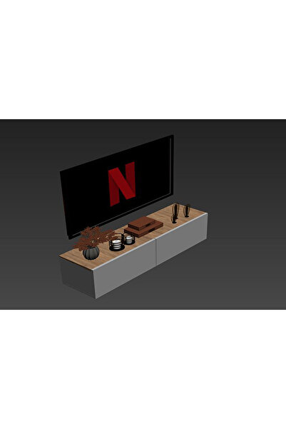 ESYAH Beyaz-Ahşap Dekoratif Tv Ünitesi -Tv Sehpası Duvara Monte