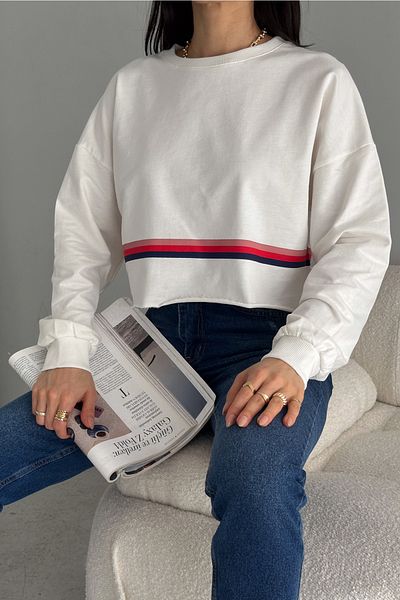 FEMELLE Off Shoulder Stripe Crop Sweatshirt