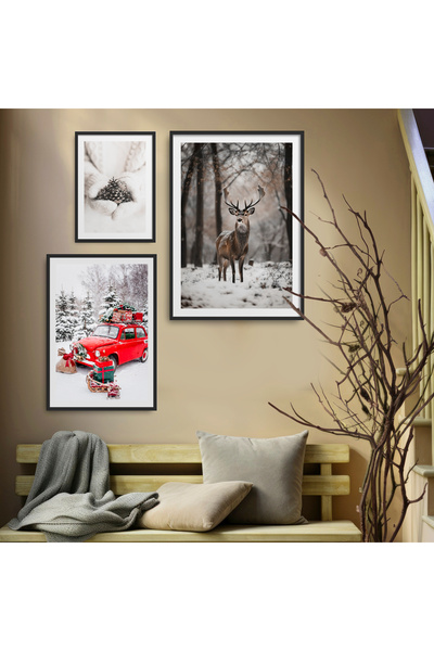HOMEPACK 3'lü Çerçeveli Ren Geyiği Tablo Seti Poster Tablo YN025
