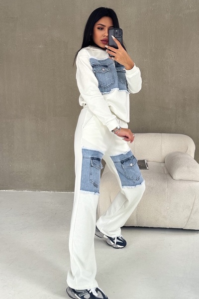 FEMELLE Farmer farmer csíkos zseb részletes kapucnis alsó-felső készlet