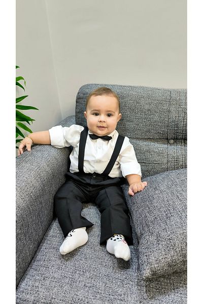 HAYTA Children's Suit Children's Salopet Suit with Shirt and Bow Tie Black