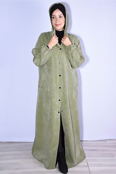 Nowa Scarf Coat Top Coat Modal Fabric Hat Buttoned Water Green