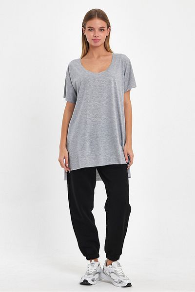 AMAZING CRASH Women's V-Neck Slit Oversize Basic T-Shirt