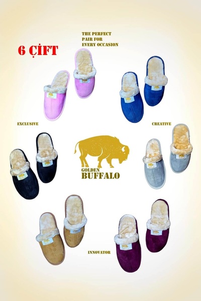 Golden Buffalo 6 ζευγάρια γυναικείες παντόφλες Μάλλινες μαλακές παντόφλες για επισκέπτες