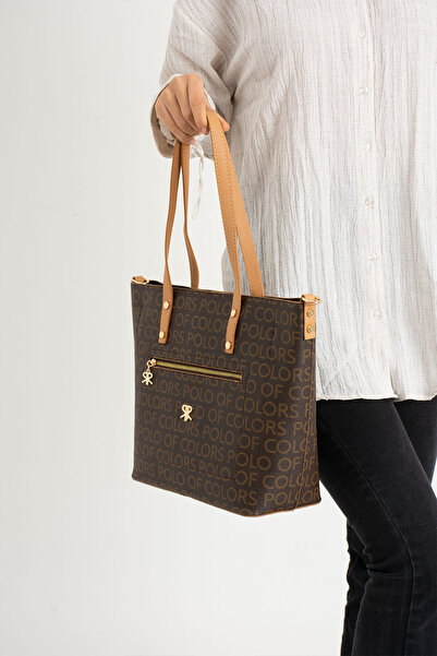 ImPolo Linda BrownCamelPrintedPrint Γυναικεία τσάντα ώμου τριών ματιών 28x41 Μέγεθος