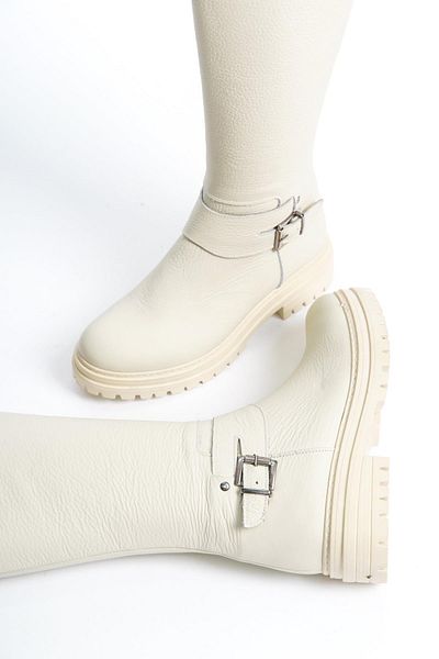 Modabuymus Wers Beige Matte Γνήσιες Δερμάτινες Μπότες Casual με φερμουάρ