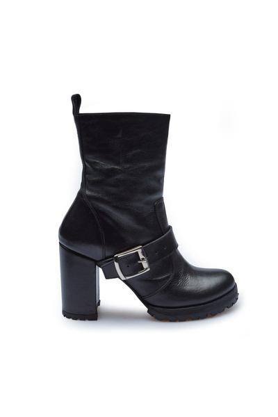 CANES AYAKKABI Kadın Siyah Deri Yandan Fermuarlı/tokalı Bot