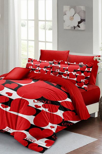 MonoHome Set lenjerie de pat dublu KING SIZE Ziua Îndrăgostiților 100% bumbac satin Big Love
