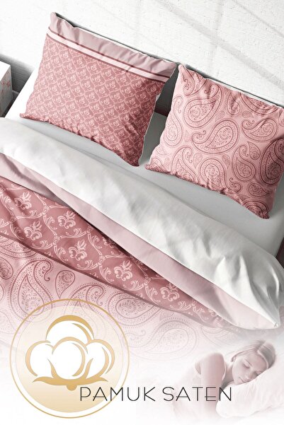 MonoHome Pink Simurg 3D King Size Cotton Satin Duvet Cover Set - Double, 220X240Cm