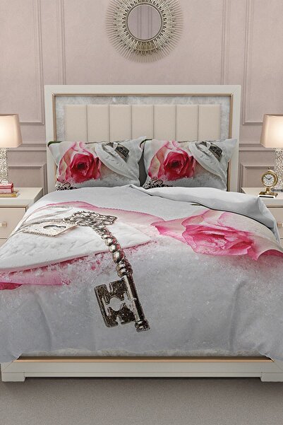 MonoHome King Size Valentine's Day Double Duvet Cover Set 100% Cotton Satin Mysterious Love 220X240Cm