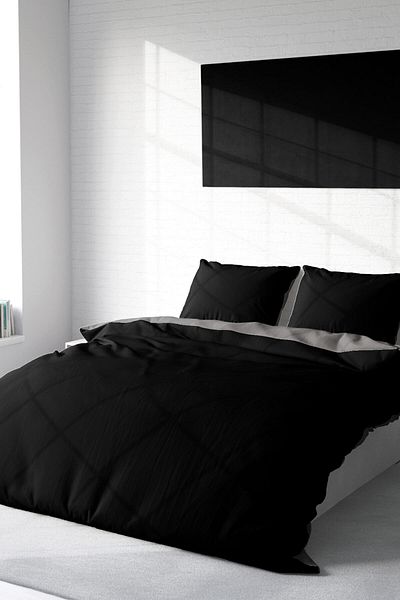 MonoHome Set cuvertură de pilota Ranforce din bumbac King Size pe două fețe - negru gri 220x240cm