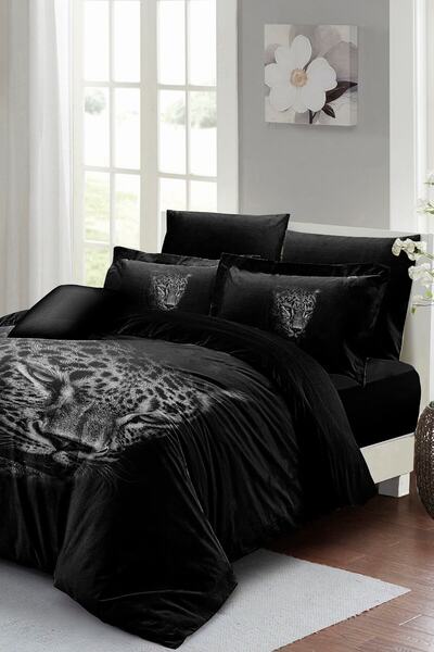 MonoHome Black Leopard King Size Double Duvet Cover Set - 100% Cotton Satin, 3D Custom Design, 220X240Cm