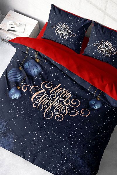 MonoHome King Size Christmas Ornament Merry Christmas Double 3D Duvet Cover Set Cotton 220X240Cm